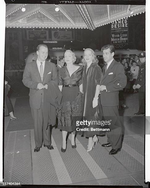 Among the famous persons attending Judy Garland's opening of a two day Vaudeville stand at the Palace, were left to right, Fletcher Markel, Marlene...