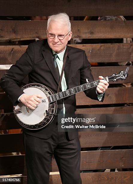 Steve Martin performs during 'Bright Star' Opening Night on Broadway Curtain Call at The Cort Theatre on March 24, 2016 in New York City.