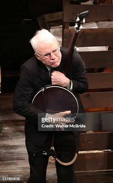 Steve Martin performs during 'Bright Star' Opening Night on Broadway Curtain Call at The Cort Theatre on March 24, 2016 in New York City.