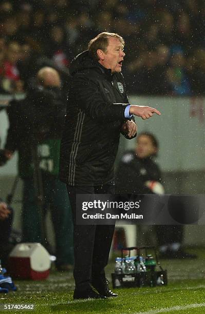 Age Hareide, Head Coach of Denmark reacts from the touchline during the International Friendly match between Denmark and Iceland at the MCH Arena on...