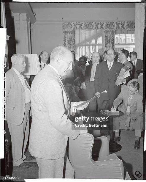 Henry Morgenthau, U.S. Secretary of Treasury talking with press, in morning session.