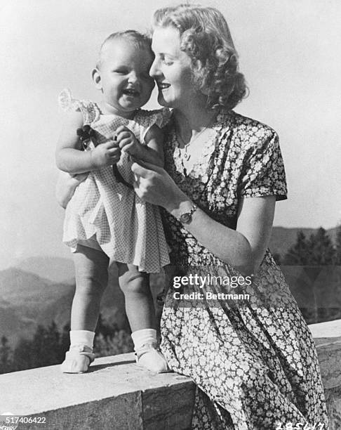 Eva Braun, the mistress of Adolf Hitler, shown with a child.