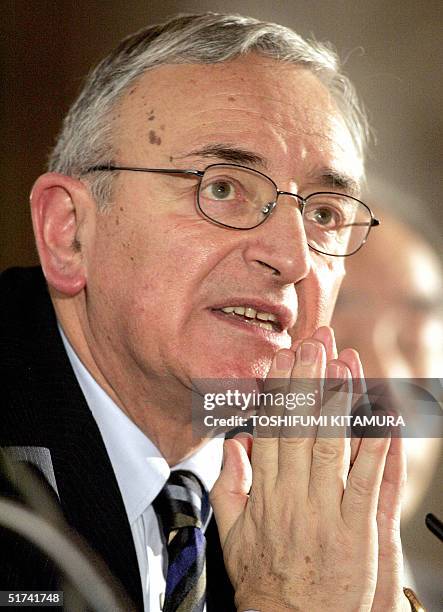 Claude Mandil, executive director of International Energy Agency , answers a question during a press conference on their recent publication "World...