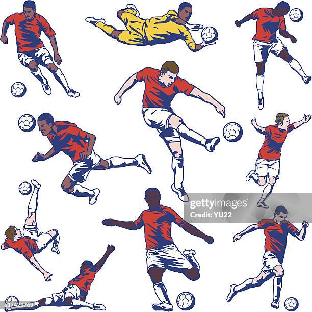 stockillustraties, clipart, cartoons en iconen met soccer player set - voetbalspeler