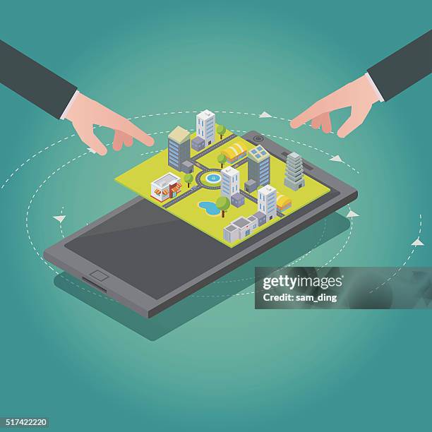 cityscape - floating phone stock illustrations