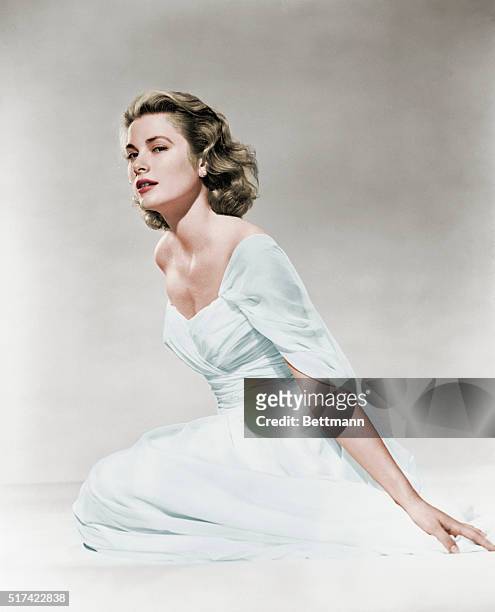 Actress Grace Kelly wearing evening gown, circa 1950.