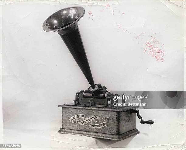 Thomas Edison's early phonograph. Undated photograph.