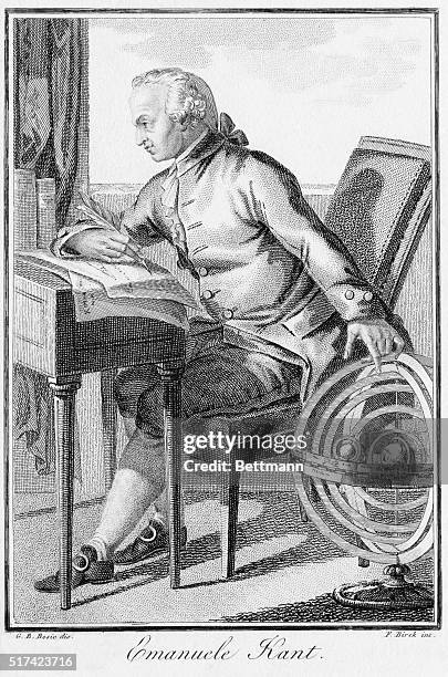 An illustration of German philosopher Immanuel Kant is shown at work in his study.