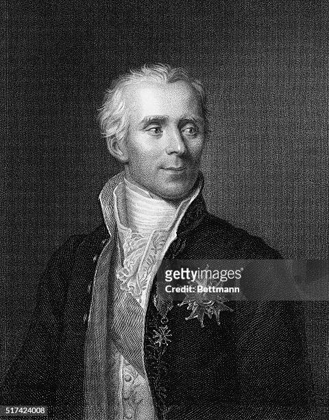 Picture shows Pierre-Simon Laplace , famous French astronomer and mathematician. Undated engraving.