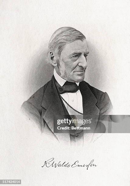 Picture shows Ralph Waldo Emerson , American essayist and poet. Undated engraving.