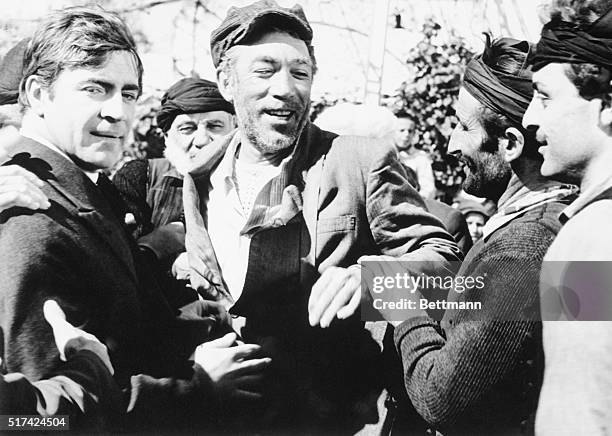 Alan Bates as Basil and Anthony Quinn as Zorba, in the film Zorba the Greek