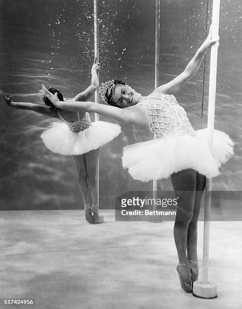 Esther Williams is shown in the underwater ballet scene from the movie based on Annette Kellerman's life in this photograph.