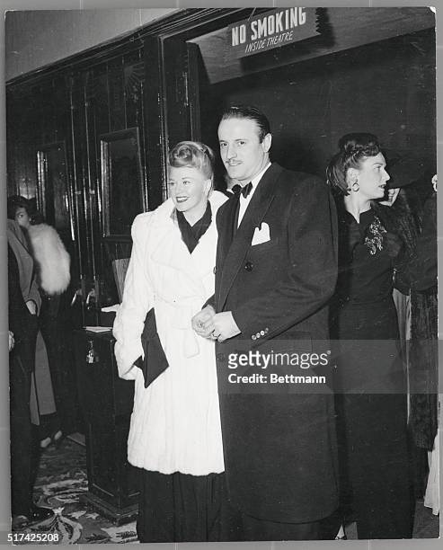 Ginger Rogers and her husband John Briggs at the recent press-preview of Duel in the Sun at the Egyptian Theater in Hollywood.