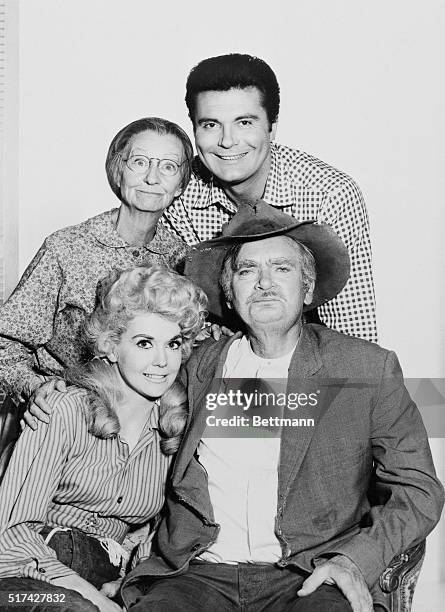 Front row: Donna Douglas and Buddy Ebsen. Rear: Irene Ryan and Max Baer...the cast of the TV series: The Beverly Hillbillies.