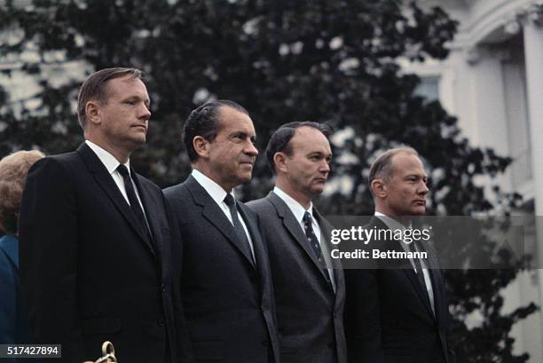 President Nixon welcomed the Apollo 11 astronauts home from a 37 day world trip as "the best ambassadors America ever had in history." Standing on an...