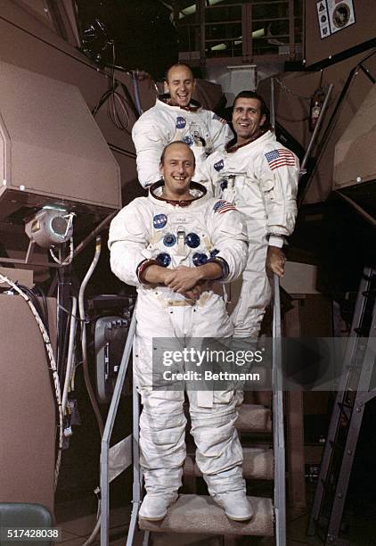 Cape Kennedy, FL- ORIGINAL CAPTION READS: Apollo 12 astronauts : Charles Conrad, commander; Richard Gordon, command module pilot; and Alan Bean,...