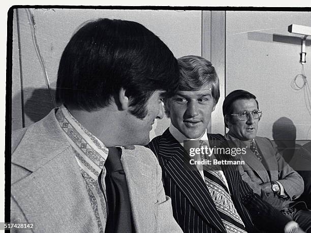 Boston Bruins President Weston Adams, Jr., chatted with Bruins star defenseman Bobby Orr . At the news conference 8/26, it was announced that Orr...