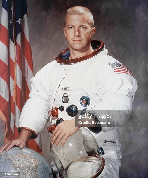 Houston Space Center: Closeup of astronaut Paul J. Weitz in a space suit.