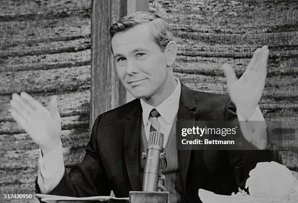 Johnny Carson, one of America's most famed talk show hosts and a pioneer in the television industry, performing during his show.