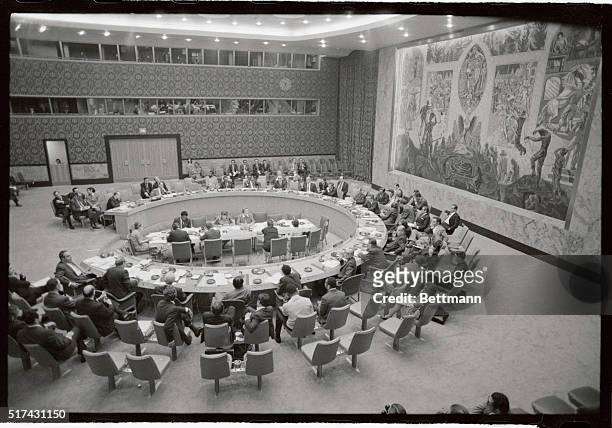 General view of the Security Council meeting on the Middle East. The Council, with the U.S. And Panama abstaining, voted 13-0 to condemn Israeli...
