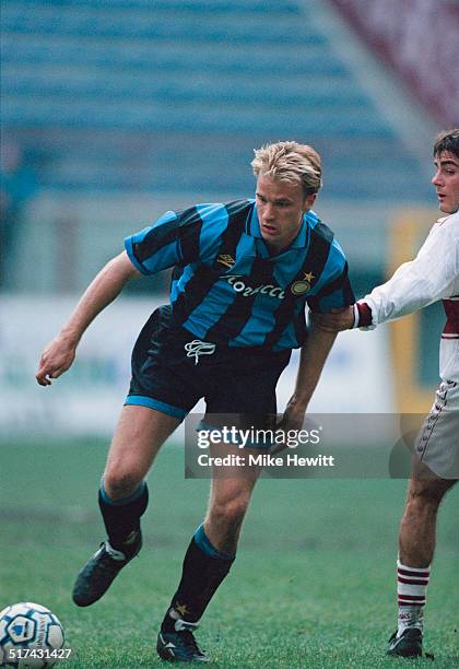 Dutch footballer Dennis Bergkamp of Inter Milan during a Serie A match against AC Reggiana at the Stadio Giuseppe Meazza, Milan, 30th October 1994....