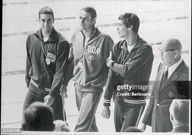 Munich, Germany: 200 Meter Backstroke Medalists in the Olympic Games in Munich are shown after presentations L-R: Mike Stam, of San Diego,...