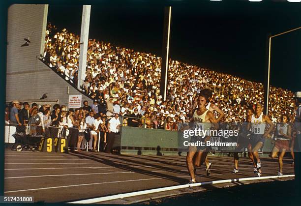 Eugene, Oregon, USA. Steve Prefontaine, 1st in the 5,000-meter. Shown in semi-general view, running at the Olympic tryouts here.