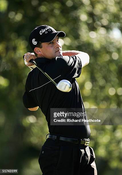 Francois Delamontagne of France hits a tee shot during the fifth round of the European Tour Qualifying School Finals, held at The San Roque Club on...
