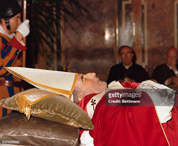 Pope John Paul I is shown here as he lies in state in Clementine Hall in the Vatican.