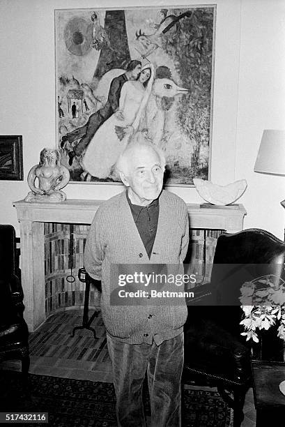 Artist Marc Chagall, who turns 90 in July, relaxes in his hillside home at St. Paul-de-Vence recently. He's busy working and is eager to journey to...