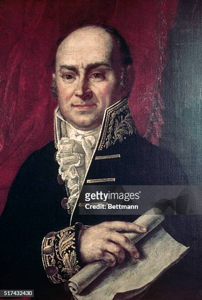 Portrait of John Quincy Adams , sixth president of the United States. Painting by Van Huffel.