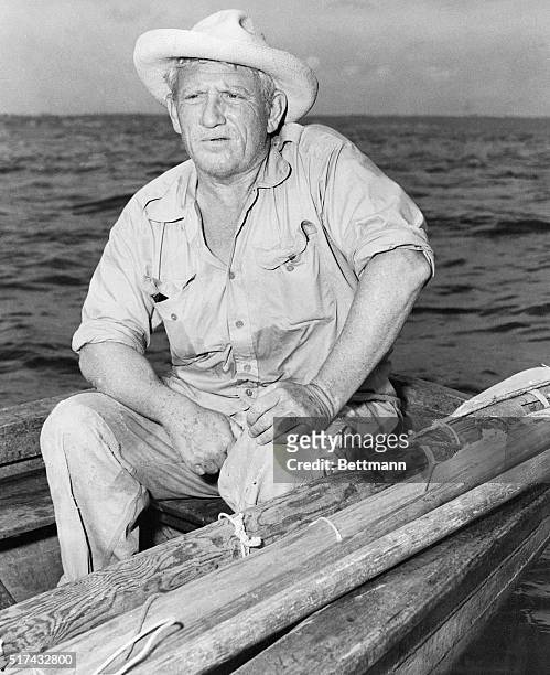 Cojimar,Cuba-Two-time Academy Award winner Spencer Tracy takes on the character of Ernest Hemingway's "Old Man" in the film production of "The Old...
