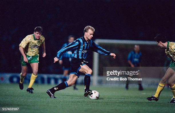 Dutch footballer Dennis Bergkamp playing for Inter Milan in a UEFA Cup Third round First leg match against Norwich City at Carrow Road, Norwich, 24th...