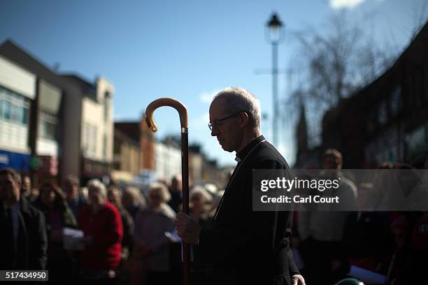 The Arch-Bishop of Canterbury listens to a service after a March of Witness through the town centre on March 25, 2016 in Sittingbourne, England....