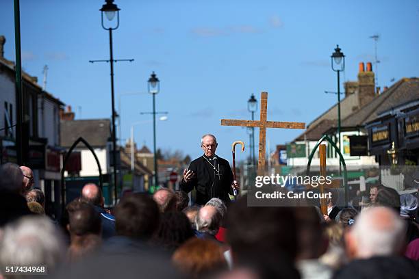 The Arch-Bishop of Canterbury delivers a prayer after a March of Witness through the town centre on March 25, 2016 in Sittingbourne, England....
