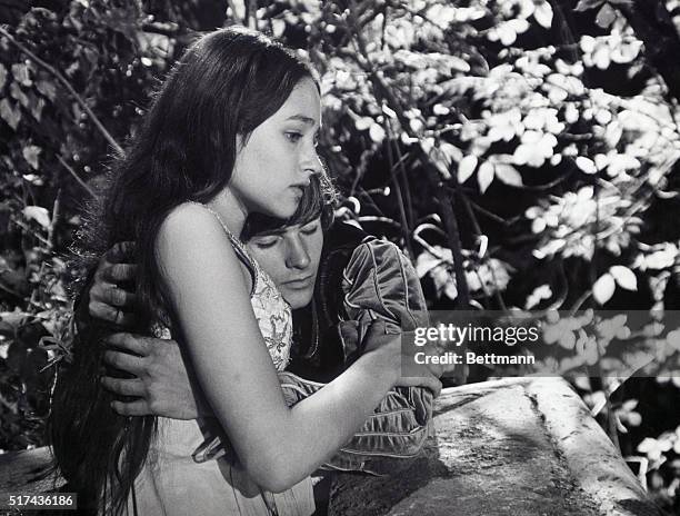 Olivia Hussey and Leonard Whiting star as Romeo and Juliet in the 1968 film version of the classic Shakespearean tale of the two young lovers from...
