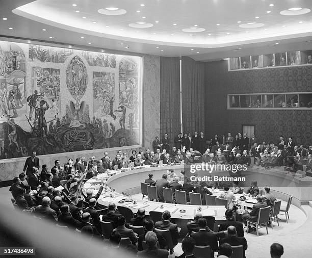 This was the scene at the United Nations as the Security Council voted on whether South Korea should gain entry to the World Organization. All hands...