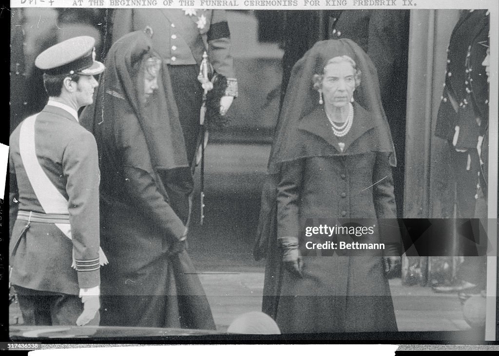 Queen Margrethe and Queen Ingrid at Funeral Services