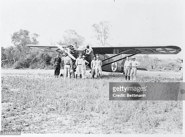 Asuncion, Paraguay: The Paraguayan ambulance plane, American-built, used to convey injured Paraguay troops from the front line trenchees in the Chaco...