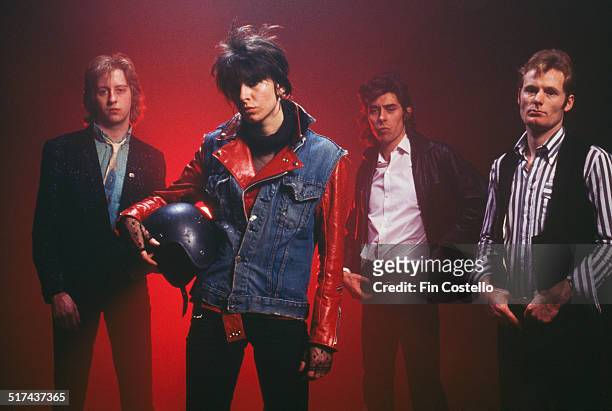The original line-up of rock group The Pretenders, UK, 1979. Left to right: guitarist James Honeyman Scott , singer and rhythm guitarist Chrissie...