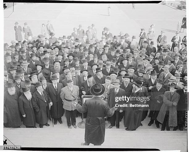 About three hundred Orthodox Rabbis, in pilgrimage to Washington today, challenged the U.S. To deliver European Jews from extermination. The Jewish...