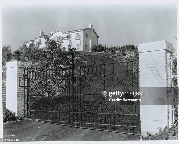 The White House Upon the Hill: Overlooking the rolling hills of Westwood, belonging to Jean Harlow, Metro-Goldwyn-Mayer star, is seen from the...