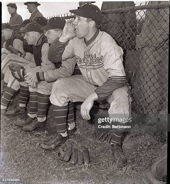 Evanston, IL- Chief Specialist Bob Feller, slated to pitch his first ball in two years in the continental U.S. In a practice game with Northwestern...