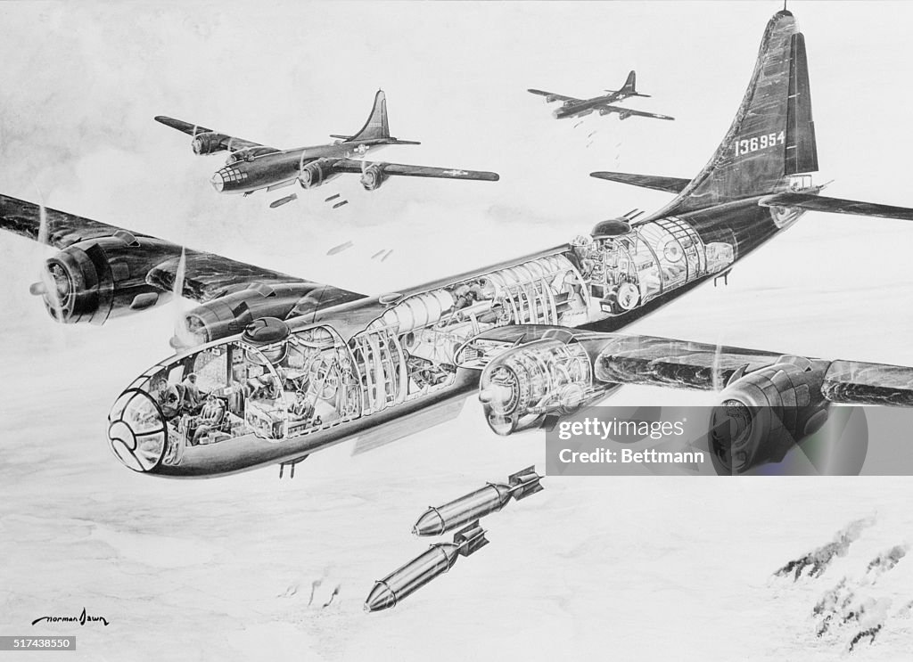 B 29 Layout First Cutaway of B-29. In this, the first complete cutaway of the ...