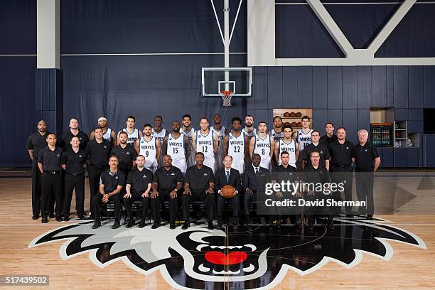 Minnesota Timberwolves Traveling Party pose for the annual Team Portrait on March 22, 2016 at the Minnesota Timberwolves and Lynx Courts at Mayo...