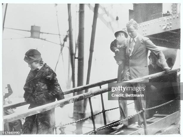 Noted Travelers Go Ashore at Liverpool. Liverpool, England: The recent arrival here of Colonel and Mrs. Charles A. Lindbergh and their 3 year old...