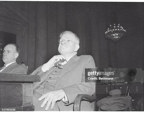 "Stop Pointing Your Finger At Me!" Washington, D.C. -- Sen. Millard E. Tydings, , left, points finger at Ex-Secretary of the Interior Harold L....