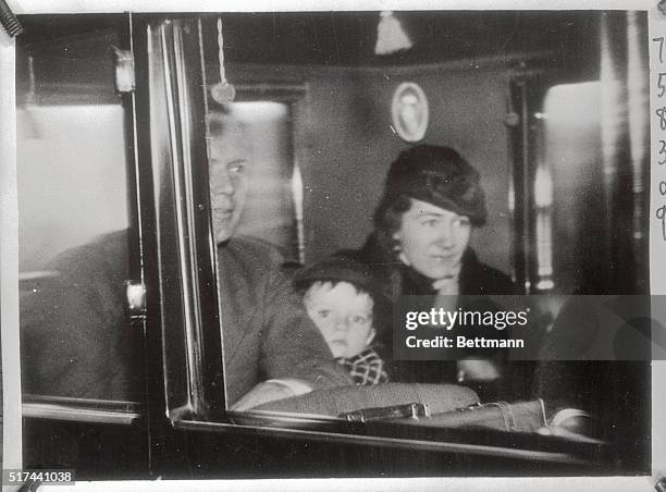 Strong police force and a numerous force of reporters and photographers greeted Colonel and Mrs. Charles A. Lindbergh and their three year old son...