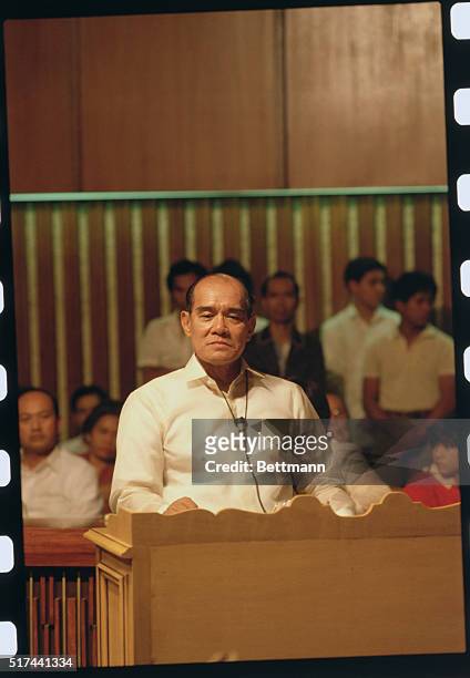During his testimony into the assassination of Philippines opposition leader Benigno Aquino, General Fabian Ver sits in the witness box in a...