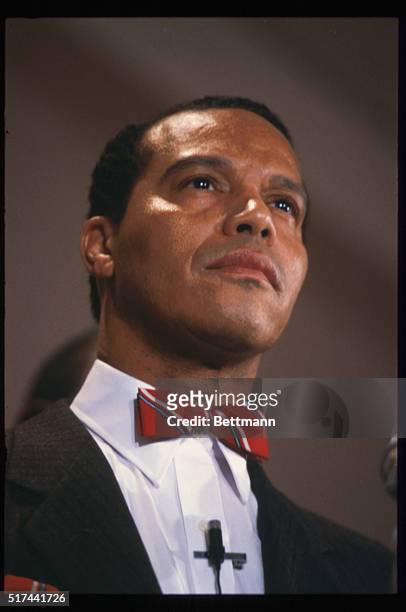 Close-up of the leader of the Black Muslim religious sect, Louis Farrakhan.